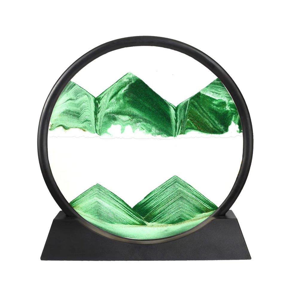 Arthink Moving Sand Art Picture in Motion Round Glass 3D Deep Sea Landscape, Dynamic Sand Art Sandscapes, Sensory Relaxing Desktop Table Decor Desk Decor Art Desk (7 inch, Green)
