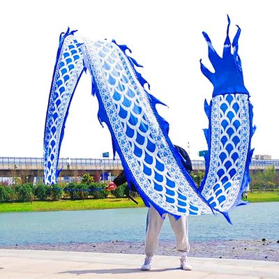 19.6 ft Blue Celadon Dragon Ribbon Poi, Outdoor Fitness Dragon POI with Fiberglass Wand 3D Real-Like Dragon Ribbon Streamer Set