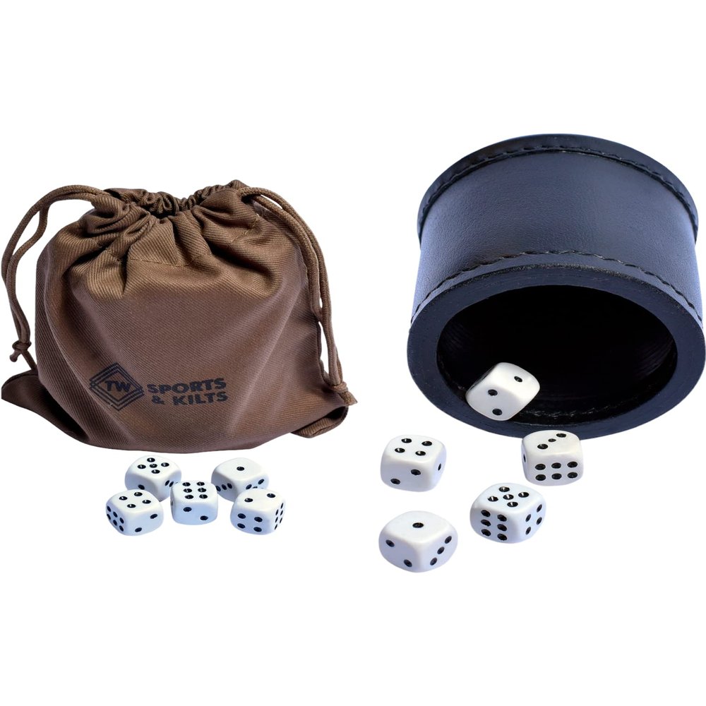 TW Leather Dice Cup Handmade Black and Carry Bag