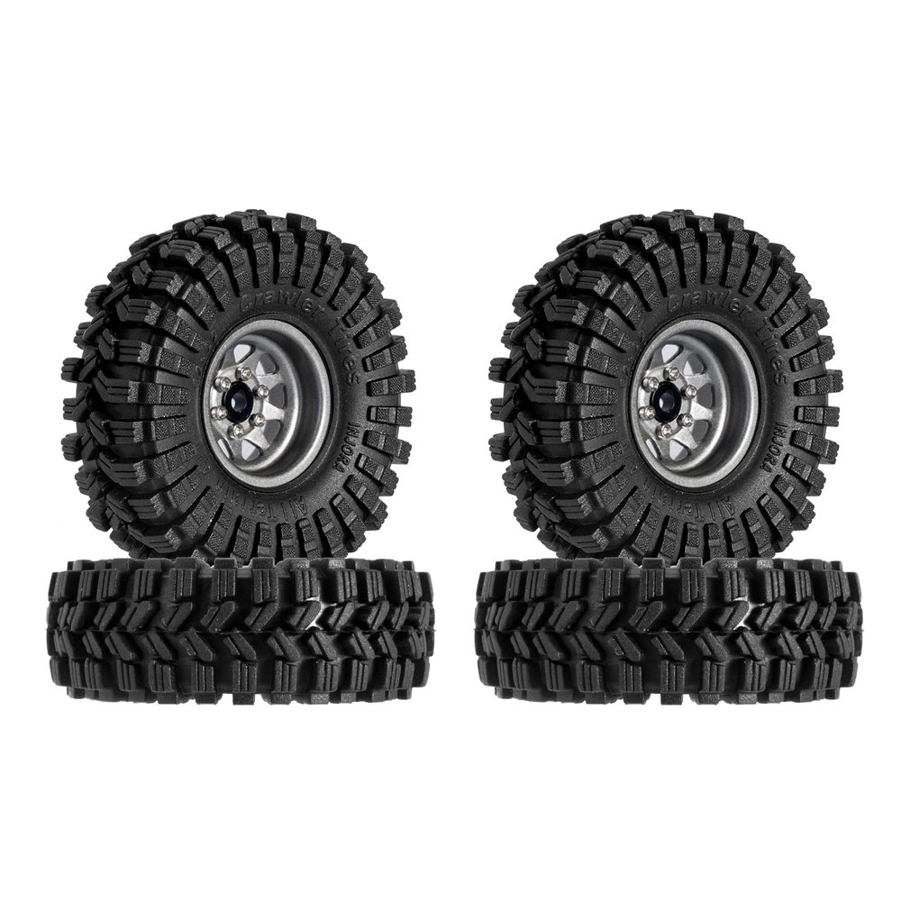 INJORA 1.0 Beadlock Wheel Tires Set -3.78mm Offset Wheel Rims for 1/18 1/24 RC Crawler Car Axial AX24 SCX24 FMS FCX24 TRX4M,Grey (W1004-T1014)