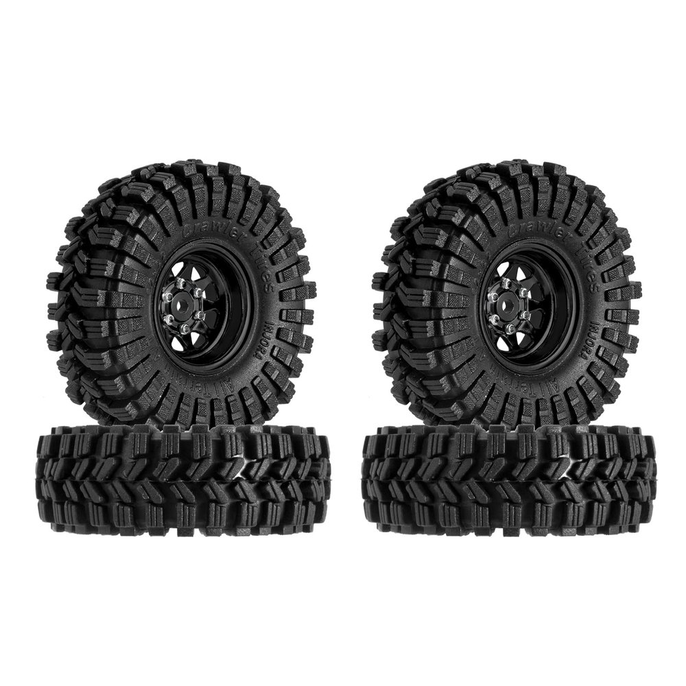 INJORA 1.0 Beadlock Wheel Tires Set -3.78mm Offset Wheel Rims for 1/18 1/24 RC Crawler Car Axial AX24 SCX24 FMS FCX24 TRX4M,Black(W1004-T1014)