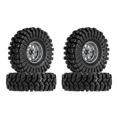 INJORA 1.0 Beadlock Wheel Tires Set -3.78mm Offset Wheel Rims for 1/18 1/24 RC Crawler Car Axial AX24 SCX24 FMS FCX24 TRX4M,Silver(W1004-T1014)