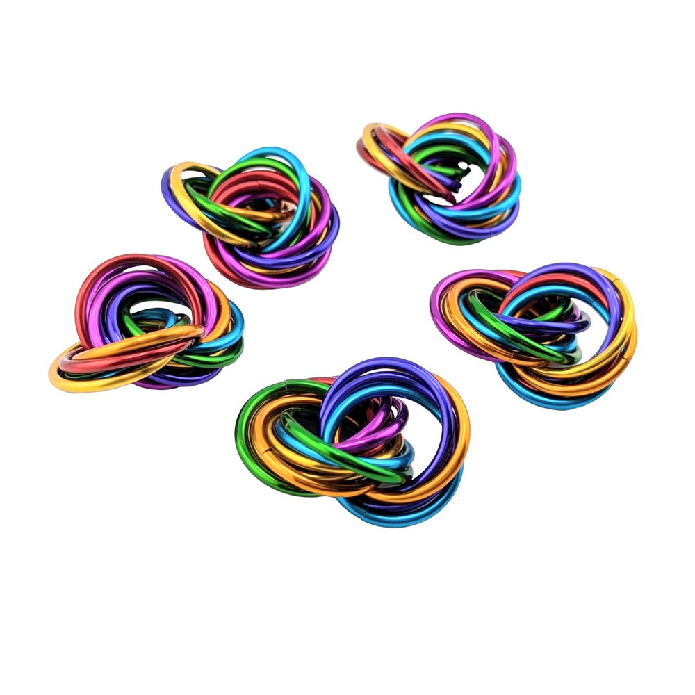 Mbii Fidget Balls (Multi-Packs): Quiet Mobius ADHD Anxiety Stim Stress Relief Toy Tool for Home Travel Office or Desk (Medium - 5 Pack, Half, Rainbow)
