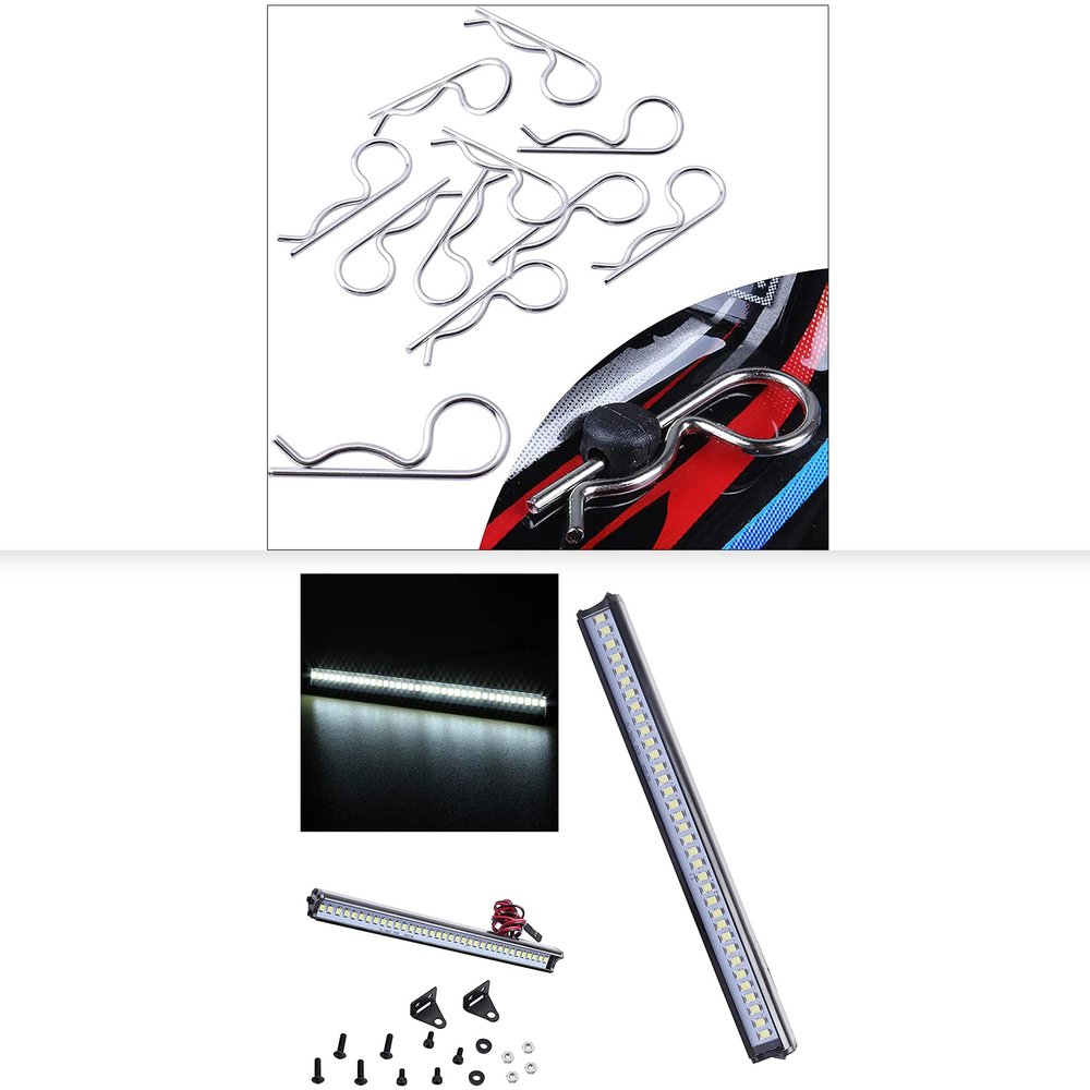 RC LED Light Bar & RC Body Clips 100PCS for TRX4 Slash 2WD 4X4 SCX10 & SCX10 II 90046 Redcat Gen7 Gen 8 1/10 RC Crawler
