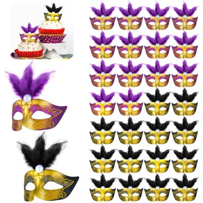 28 Pieces Mini Masks Tiny Mardi Gras Mask Small Masquerade Masks Masquerade Party Decorations Mask Cake Toppers Cupcake Topper for Masquerade Mardi Gras Carnival Cake Table Decorations, 2 Styles