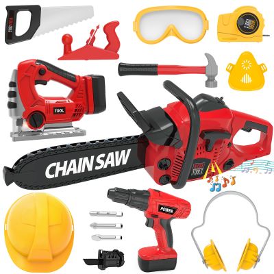 Kids Construction Tool Set for Halloween Toddler Boys Girls 3+ Ages,Red Preschool Pretend Play Tool,Toddler Toys with Electric Toy Chainsaw, Drill Toy,Toy Tools Christmas for Kids