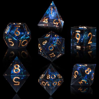AUSTOR 7-Die DND Dice Set Handmade Sharp Edge Polyhedral Dice for Dungeons and Dragons RPG MTG Table GamesDark Star