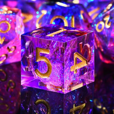 AUSTOR 7-Die DND Dice Set Sharp Edge Resin Dice Handmade Polyhedral Dice for Dungeons and Dragons RPG MTG Table GamesPeach & Blue