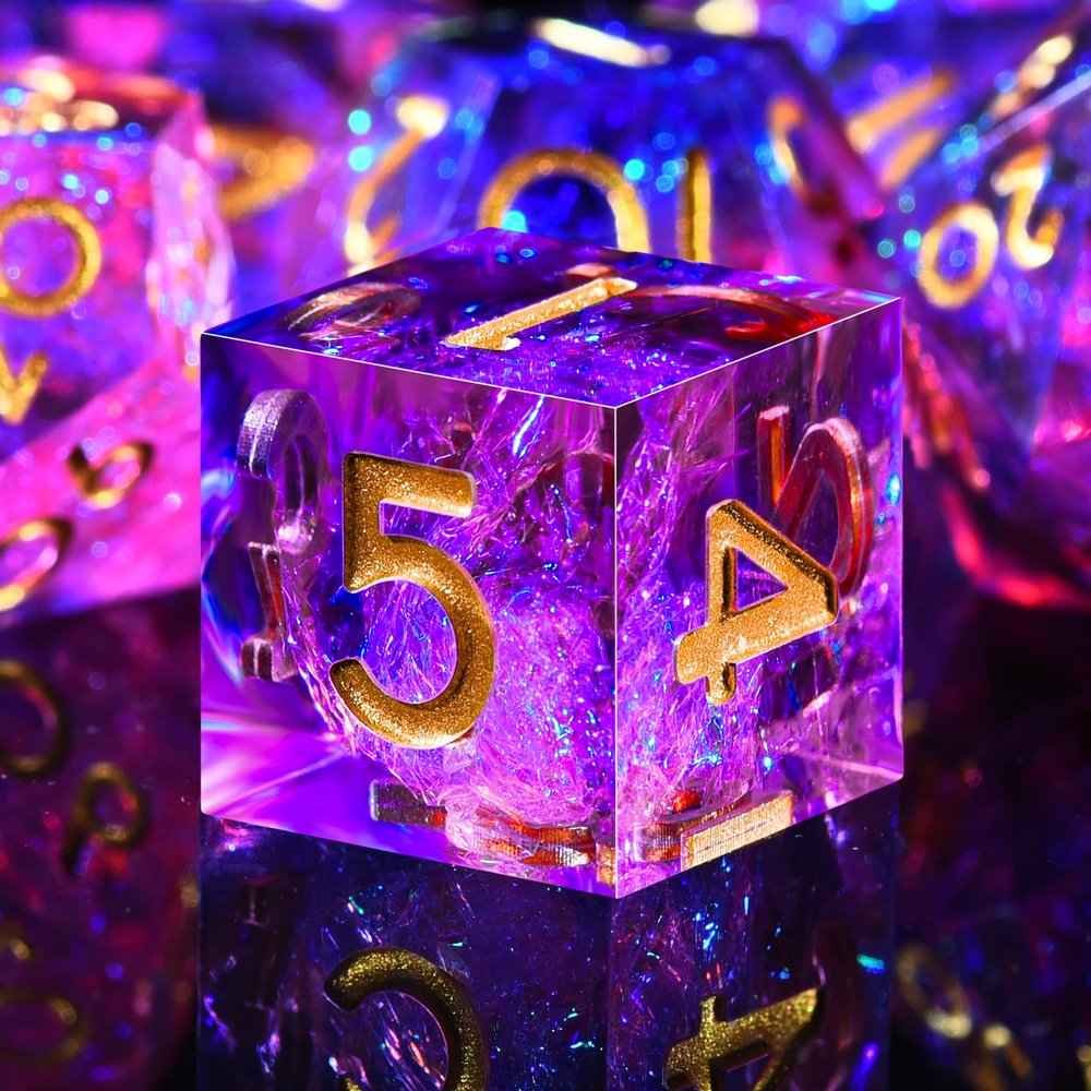 AUSTOR 7-Die DND Dice Set Sharp Edge Resin Dice Handmade Polyhedral Dice for Dungeons and Dragons RPG MTG Table GamesPeach & Blue