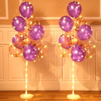 Sosation 2 Set Floor Balloon Column Stand Kit with 40 Balloons and LED Light Holder Ideal for Mardi Gras Valentine Birthday Wedding Party Decor Supplies(Purple)