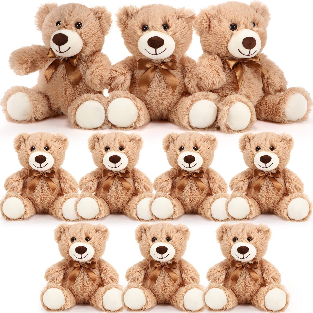 Skylety 10 Pcs Bears Bulk Stuffed Animal Plush Toys 10-14 Inches Birthday Party Favors(Light Brown)