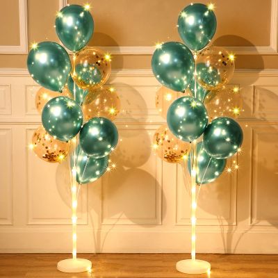 Sosation 2 Set Floor Balloon Column Stand Kit with 40 Balloons and LED Light Holder Ideal for Mardi Gras Valentine Birthday Wedding Party Decor Supplies(Green)