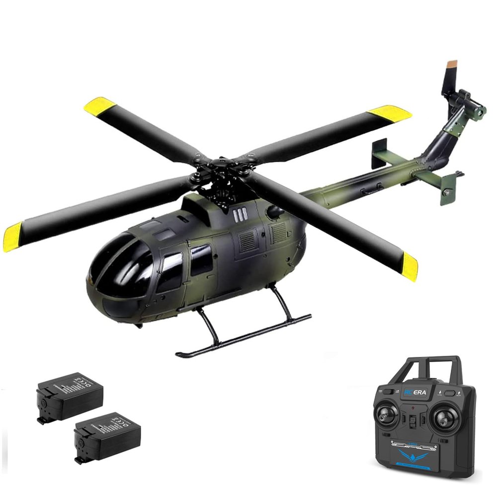 C186 Remote Control Helicopter for Adults 14y+ Beginner Expert Single Rotor Aileronless BO-105 Like-Real RC Aircraft Model Air Pressure Hover Aerobatic Flight 6-Axis Gyroscope (Camo2 Batteries)