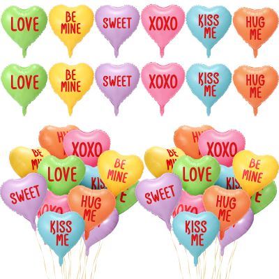 30 Pcs Valentine's Day Candy Heart Balloons 18 Inch Foil XOXO Be Mine Love Sweet Pink Heart Helium Balloons Set for Valentine's Day Wedding Anniversary(Colorful)