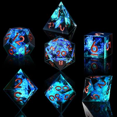 AUSTOR 7-Die DND Dice Set, Handmade Sharp Edge Polyhedral Dice for Dungeons and Dragons RPG MTG Table GamesBlack & Blue