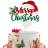 1 PCS Merry Christmas Cake Topper Assembled Green Red Glitter Santa Claus Beard Cake Pick Holly Leaves and Berries Xmas Cake Decoration for Merry Christmas Theme New Year Holiday Party Supplies view 1