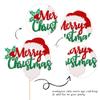 1 PCS Merry Christmas Cake Topper Assembled Green Red Glitter Santa Claus Beard Cake Pick Holly Leaves and Berries Xmas Cake Decoration for Merry Christmas Theme New Year Holiday Party Supplies view 3