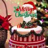 1 PCS Merry Christmas Cake Topper Assembled Green Red Glitter Santa Claus Beard Cake Pick Holly Leaves and Berries Xmas Cake Decoration for Merry Christmas Theme New Year Holiday Party Supplies view 4