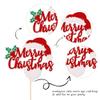 1 PCS Merry Christmas Cake Topper with Glitter Santa Claus Beard Holly Leaves and Berries Christmas Cake Pick for Merry Christmas Theme New Year Holiday Party Cake Decoration Supplies Red view 2