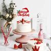 1 PCS Merry Christmas Cake Topper with Glitter Santa Claus Beard Holly Leaves and Berries Christmas Cake Pick for Merry Christmas Theme New Year Holiday Party Cake Decoration Supplies Red view 4