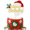 1 PCS Merry Birthday Cake Topper Assembled Glitter Holly Leaves and Berries Santa Claus Beard Cake Pick for Merry Christmas Theme Baby Shower Kids Birthday Party Cake Decorations Supplies Gold view 1
