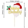 1 PCS Merry Birthday Cake Topper Assembled Glitter Holly Leaves and Berries Santa Claus Beard Cake Pick for Merry Christmas Theme Baby Shower Kids Birthday Party Cake Decorations Supplies Gold view 2