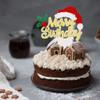 1 PCS Merry Birthday Cake Topper Assembled Glitter Holly Leaves and Berries Santa Claus Beard Cake Pick for Merry Christmas Theme Baby Shower Kids Birthday Party Cake Decorations Supplies Gold view 3
