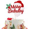 1 PCS Glitter Merry Birthday Cake Topper Assembled Holly Leaves and Berries Santa Claus Beard Cake Pick Decorations for Merry Christmas Theme Baby Shower Kids Birthday Party Supplies Red view 1