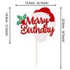 1 PCS Glitter Merry Birthday Cake Topper Assembled Holly Leaves and Berries Santa Claus Beard Cake Pick Decorations for Merry Christmas Theme Baby Shower Kids Birthday Party Supplies Red view 2