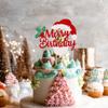 1 PCS Glitter Merry Birthday Cake Topper Assembled Holly Leaves and Berries Santa Claus Beard Cake Pick Decorations for Merry Christmas Theme Baby Shower Kids Birthday Party Supplies Red view 4
