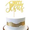 1 PCS Happy Birthday Jesus Cake Topper Assembled Glitter Jesus Birthday Cake Pick Merry Christmas Cake Decorations for Nativity Scene Christmas Birthday Party Supplies Gold view 1
