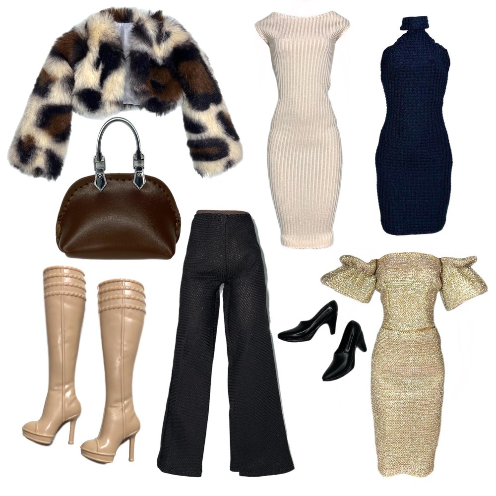 Eledoll CLOTHES Fashion Pack Boss Lady Beige Fur Coat Set New