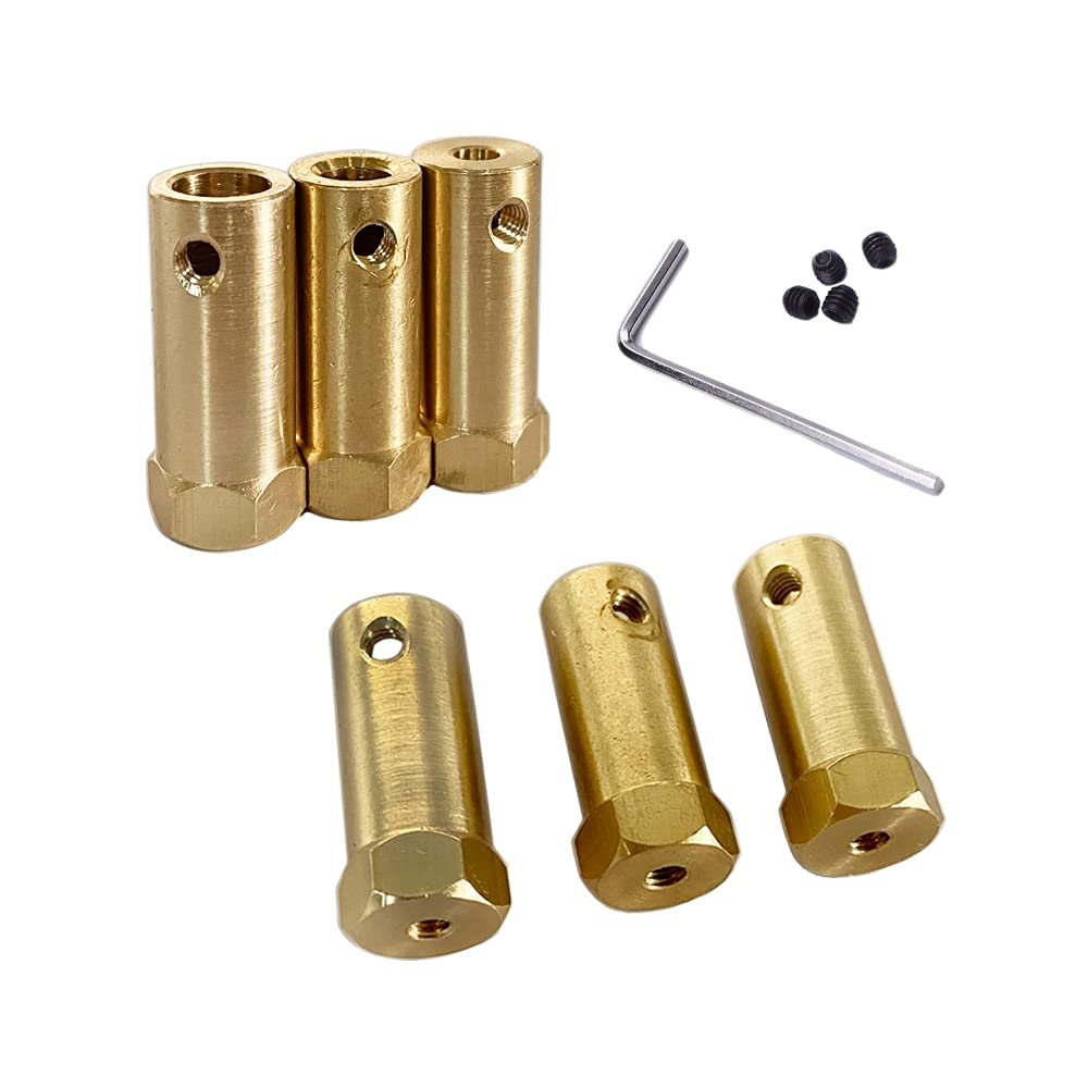 AAPIE Brass Lengthened Hexagonal Coupling 3mm 4mm 5mm 6mm 7mm 8mm Motor Wheel Connector for 1/10 1/8 RC Car Wheels Tires Shaft (Color : Hole-6mm)