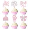 24 Pack Snowflake It's a Girl Cupcake Toppers Glitter Oh Baby Gloves Hats Winter Frozen Cupcake Picks Baby Girl Wonderland Xmas Girls Birthday Baby Shower Cake Decorations Party Supplies Pink view 1