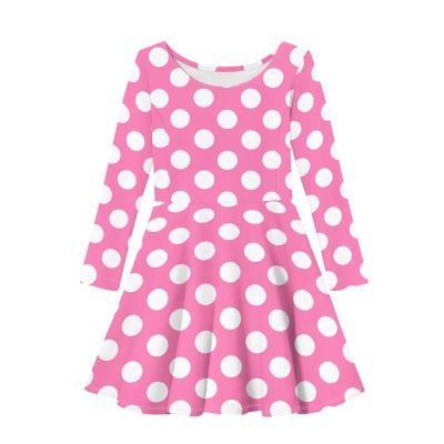 Long Sleeve Vintage Pink Polka Dot Dress for Teen Girls Swing Loose Fit Twirly A Line T Shirt Dress Size 15-16 Years Old Cute Casual Daily Holiday Party Twirly Skater Dresses Novelty Princess Costume