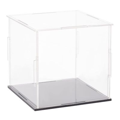 FINGERINSPIRE Clear Acrylic Display Case with Black Base 4x4x4 Inch Cube Clear Self-Assembly Acrylic Box Dustproof Protection Showcase for Action Figures Collectibles Toys