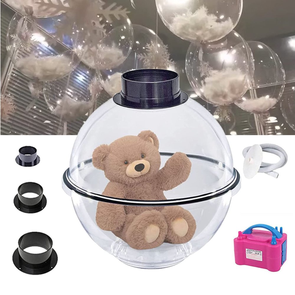 DOZPAL Balloon Stuffing Machine with Balloon Pump Set, Clear Balloon Gift Machine for DIY Balloon Surprise Gifts Bear Doll Rose Bouquet, 3 Filling Ports
