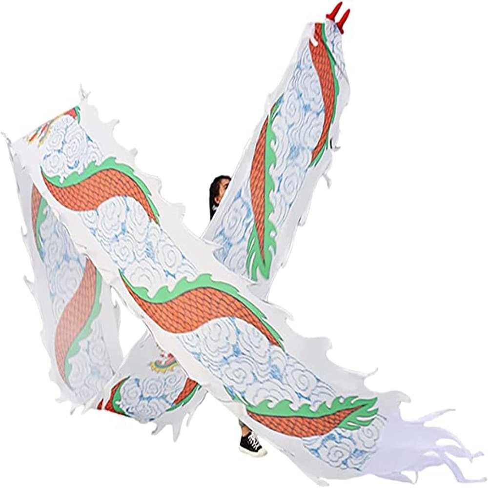 NOBRIM Dragon Dance Practice Ribbon Streamer Silk Dragon Dance Ribbon Streamer, 3D Colorful Dragon Silk Flowy Spinning & Shaking Poi Outdoor Playing