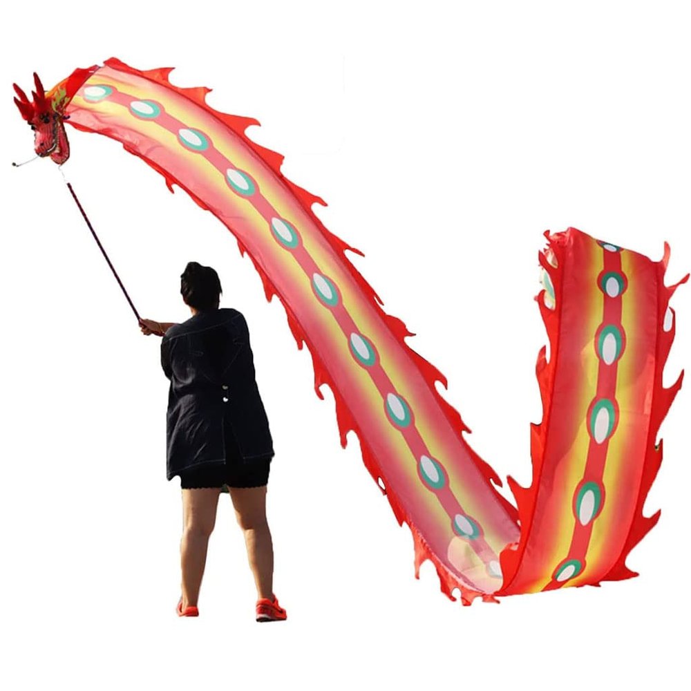 NOBRIM Dragon Dance Dancing Dragon Throw Streamer Fitness Ribbon, 6m/8m/10m/12m Spiral Practice Ribbon Streamer Fiberglass Handsticks + Travel Bag! Outdoor Playing