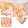 3 Pcs Two Groovy Party Plastic Tablecloths Groovy Retro Hippie Boho Party Decorations Rainbow Daisy Flower Rectangle Disposable Table Cover for Girls Star Groovy Daisy Birthday Party Supplies (3) view 1