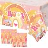 6 Pcs Two Groovy Party Plastic Tablecloths Groovy Retro Hippie Boho Party Decorations Rainbow Daisy Flower Rectangle Disposable Table Cover for Girls Star Groovy Daisy Birthday Party Supplies (6) view 1