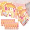 12 Pcs Two Groovy Party Plastic Tablecloths Groovy Retro Hippie Boho Party Decorations Rainbow Daisy Flower Rectangle Disposable Table Cover for Girls Star Groovy Daisy Birthday Party Supplies (12) view 1