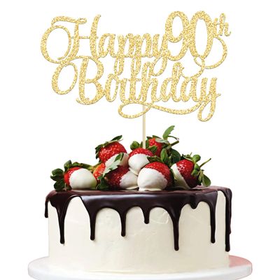 1 Pack Happy 90th Birthday Cake Topper Gold Glitter Number 90 Ninety Years Old Birthday Cake Pick Decoration For 90th Birthday Celebrating Anniversary Party Supplies