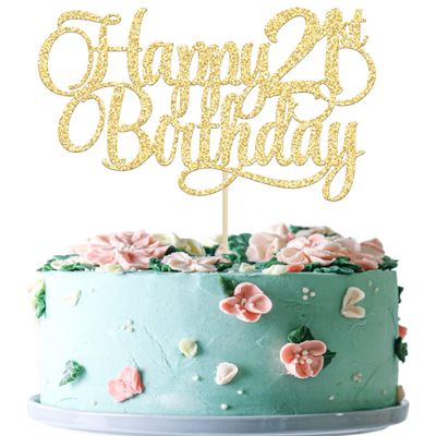 1 Pack Happy 21st Birthday Cake Topper Glitter Number 21 Twenty One Years Old Birthday Cake Pick Decoration for Celebrating 21st Birthday Anniversary Party Supplies Gold