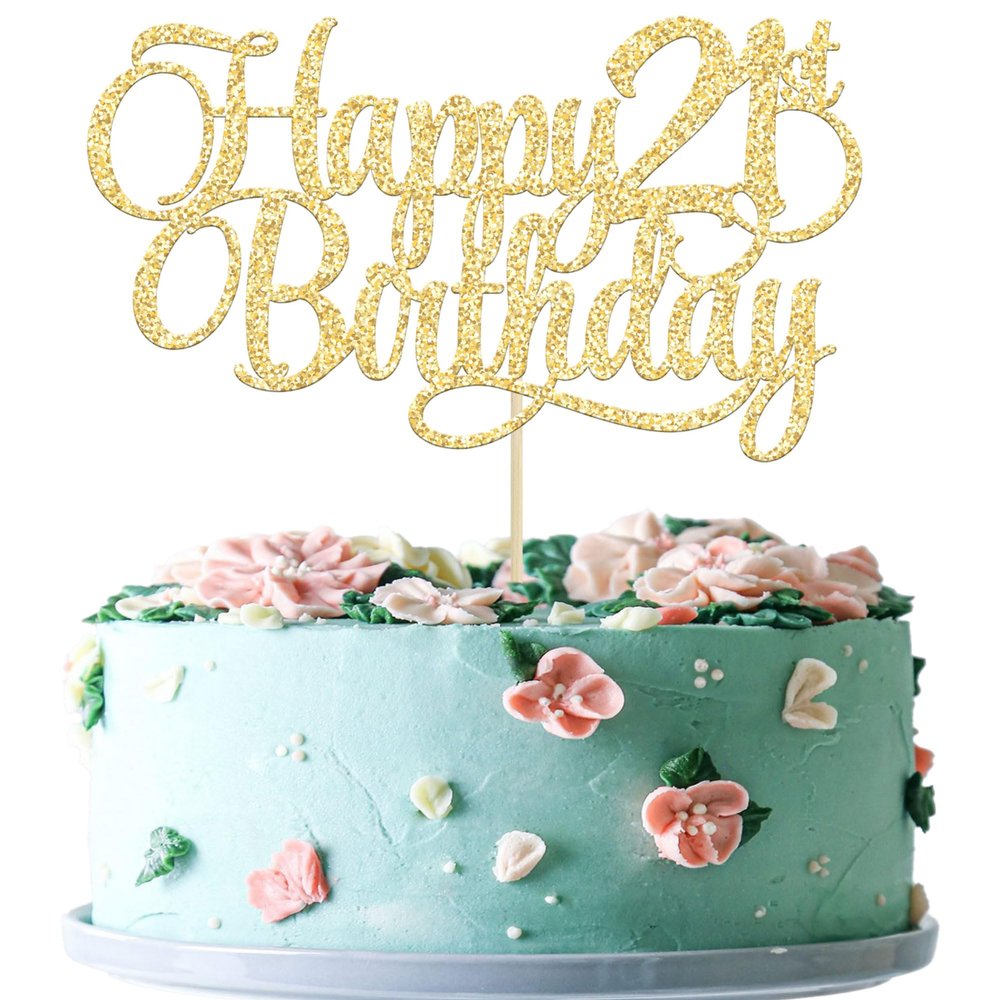 1 Pack Happy 21st Birthday Cake Topper Glitter Number 21 Twenty One Years Old Birthday Cake Pick Decoration for Celebrating 21st Birthday Anniversary Party Supplies Gold