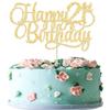 1 Pack Happy 21st Birthday Cake Topper Glitter Number 21 Twenty One Years Old Birthday Cake Pick Decoration for Celebrating 21st Birthday Anniversary Party Supplies Gold view 1
