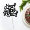 1 Pack Happy 16th Birthday Cake Topper Glitter Sweet 16 Cake Pick Decorations for Children Theme Party Supplies Black view 3