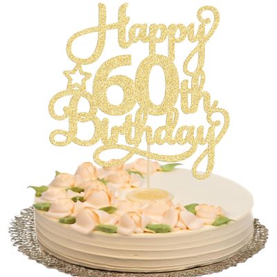 1 Pack Happy 60th Birthday Cake Topper Gold Glitter 60 & Fabulous Cheers to 60 Years Old 60th Birthday Cake Pick for Celebrating 60th Birthday Anniversary Party Cake Decorations Supplies