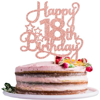 1 Pack Happy 18th Birthday Cake Topper Rose Gold Glitter 18 & Fabulous Cheers to 18 Years Old Birthday Cake Pick for Celebrating 18th Birthday Anniversary Party Cake Decorations Supplies
