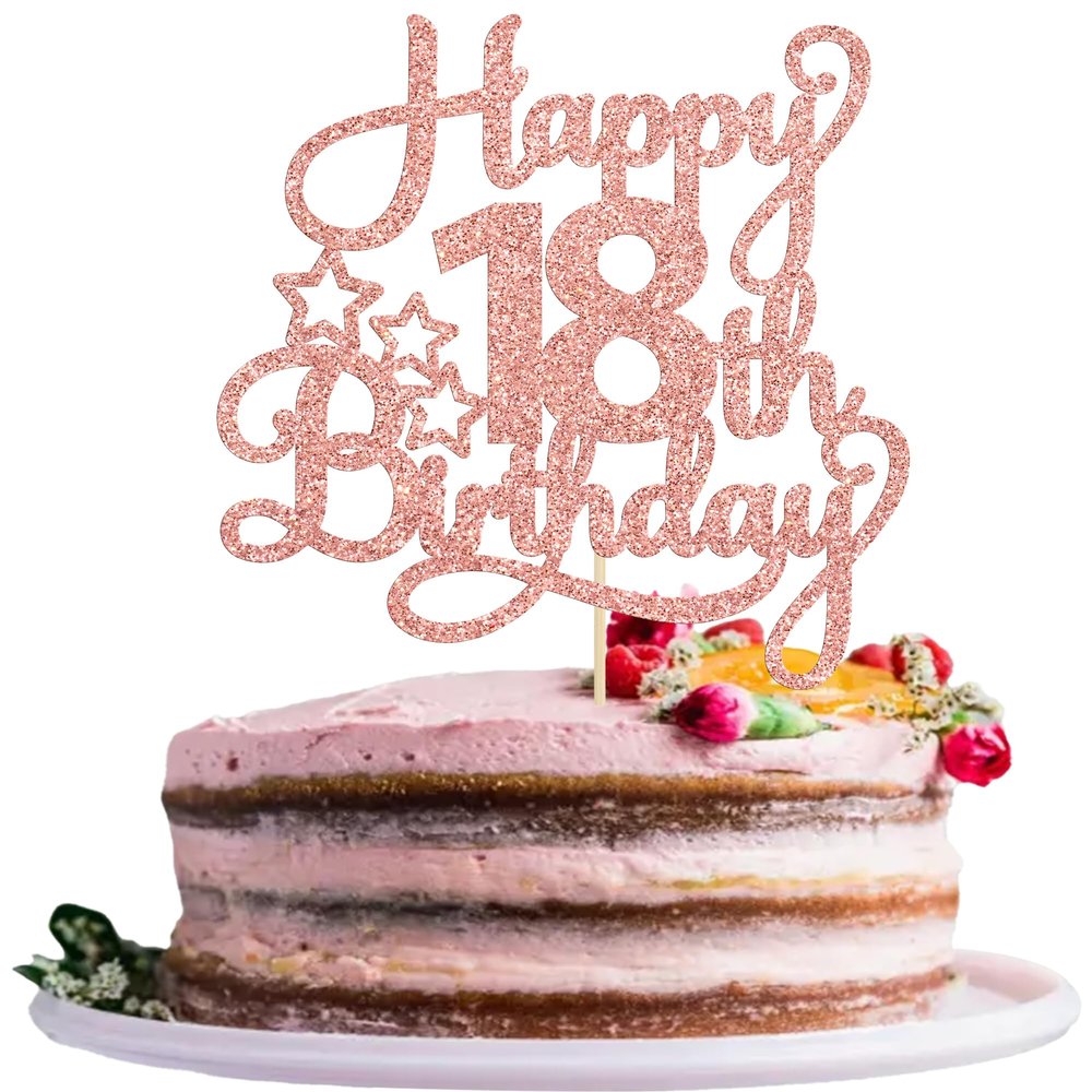 1 Pack Happy 18th Birthday Cake Topper Rose Gold Glitter 18 & Fabulous Cheers to 18 Years Old Birthday Cake Pick for Celebrating 18th Birthday Anniversary Party Cake Decorations Supplies